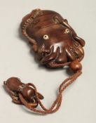 A JAPANESE HARDWOOD OCTOPUS INRO.