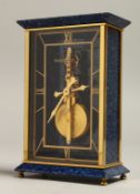 A VERY GOOD JAEGER-LECOULTRE LAPIS LAZULI CLOCK. Ref No. 481, cased, 4.5ins high.