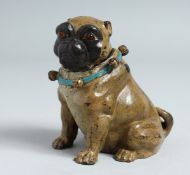 A COLD PAINTED BRONZE PUG DOG INKWELL.