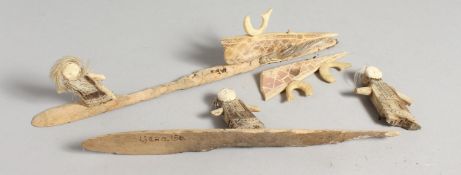 TWO ESKIMO WHALE BONE CARVINGS.