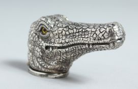 A HEAVY CAST SILVER CROCODILE VESTA CASE.