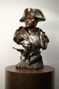 HENRI GODET (1863 - 1937) FRENCH A SUPERB LARGE BRONZE BUST OF NAPOLEON, his head looking to his