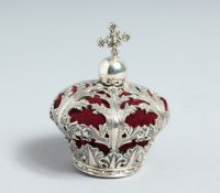 A SILVER CROWN PIN CUSHION.
