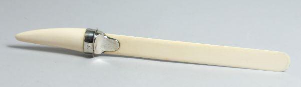 A LONG SILVER MOUNTED IRON PAPER TURNER 18ins long.