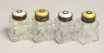 TWO PAIRS OF SALT AND PEPPERS with enamel tops.