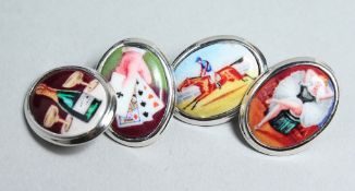 A PAIR OF SILVER AND FOUR VICES CUFF LINKS.