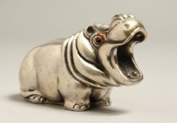 A GOOD RUSSIAN SILVER HIPPO, 2.75 ins long Mark, HEAD, 84 AND Faberge mark.