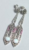 A PAIR OF SILVER AND GILSON OPAL DROP EAR RINGS