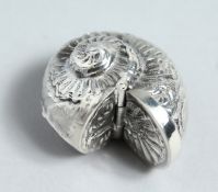 A SILVER NAUTILUS SHELL SNUFF BOX