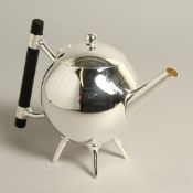 A CHRSTOPHER DRESSER DESIGN SILVER PLATE SPHERICAL TEA POT.