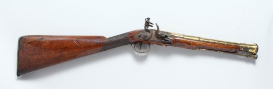 AN EARLY 19TH CENTURY BRASS BARRELLED FLINTLOCK BLUNDERUSS by BOND, LONDON, with a three stage
