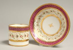 A LATE 18TH CENTRUY / EARLY 19TH CENTURY COFFEE CAN AND STAND with central gilt roundel surrounded