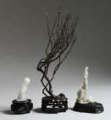 THREE SCHOLAR ROCK SPECIMENS on stands