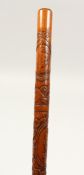 A GOOD FOLK ART WALKING STICK DATED 1891, with eagle, flag etc.. 7 35ins long.
