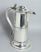 A LARGE OLD SHEFFIELD PLATE TAPERING JUG WITH LID. 13ins high.