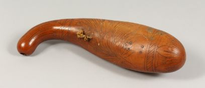 A NAPOLEONIC SCRIMSHAW GOURD engraved with a Napoleonic man. 13ins long.