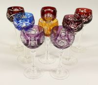 EIGHT CUT GLASS HOCK GLASSES, various designs and sizes.