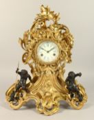 A GOOD LOUIS XVITH DESIGN ORMOLU AND BRONZE CLOCK with white dial, blue Roman numerals and bronze