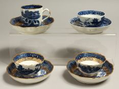 AN 18TH CENTRUY CAUGHLEY TEA BOWL AND SAUCER with the uncommon Fenced Garden pattern, together