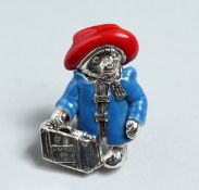 A SILVER AND ENAMEL PADDINGTON BEAR BROOCH