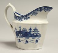 A STAFFORDSHIRE BLUE AND WHITE SILVER SHAPE JUG, circa. 1790 - 1800.