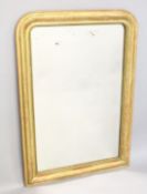 A VICTORIAN GILDED WALL MIRROR 2ft x 4ft.