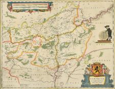 'Namurcum Comitatus Auctore Iohann Surhonio', after Blaeu, a 17th Century outline coloured map,