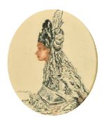Circle of Russell Flint, a study of a lady in profile, watercolour, bears signature, 9
