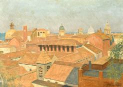 Early 20th Century, 'Morning time over Rome', oil on board, indistinctly signed and titled verso,