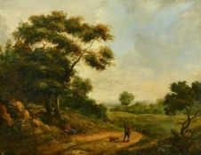 Circle of Edward Charles Williams (19th Century) British, wayfarers on a country path, oil on canvas