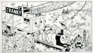 Tim Marwood (1954-2008) British, 'Thomas' No 39 'Ding-Dong Cranky', pen drawing, framed,