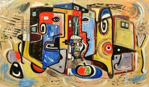 G.H.F. de Goya von Gerendassy (20th Century) A stylized composition, oil on board, signed, 21.5