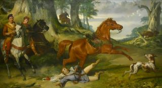Alexander Davis Cooper (1820-1895) British, figures and a startled horse chasing deer, oil on