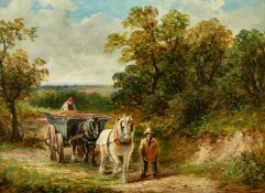 Attributed to George Turner (1843-1910) British, figures with a horse and cart on a country lane,