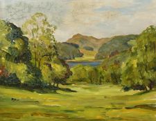 Maurice Codner (1888-1958) British, a view of a lake through trees, oil on board, 14