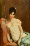 A painted porcelain plaque of Madame Recamier after the painting by Gerard, 6.25