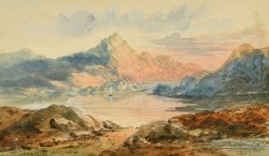 A pair of 19th Century watercolours of sailboats on mountain lakes, labels for Grundy and Smith,