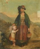 19th Century School, a pair of scenes of female figures with a young child, oil on canvas, 30