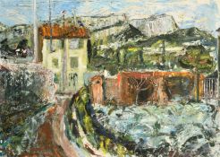 Mid-20th Century French School, A house in a stylized landscape, oil on canvas, signed and dated