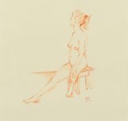 20th Century Dutch School, a pair of chalk drawings of female nude figures, indistinctly signed with