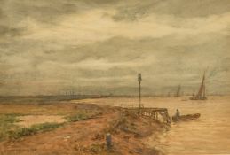 Arthur Wilde Parsons (1854-1931) British, figure in a rowing boat by a jetty, watercolour, signed