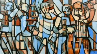 Roger Smith (1932-2004) British, '5/7 Dockers' oil on board, signed and dated 2001, inscribed verso,