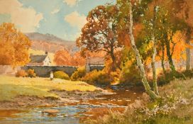 Ernest William Haslehurst (1866-1949) British, 'Goose Girl', a young girl driving geese by a