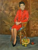 R. Harland, Portrait of a seated gentleman wearing a green jumper and light brown jacket, signed and