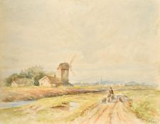 Attributed to Claude Hayes, A stream running through a landscape, watercolour, 7.75