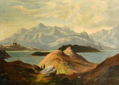 Charles Leslie (1839-1886) British, figures resting by a mountain lake, oil on canvas, signed and