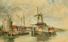 L. Van Staaten / Norris Fowler Willatt, a canal scene with Dutch barges, watercolour, signed, 13