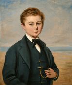 W. Child, Portrait of Walter Harold Davies standing on the beach, oil on canvas, initialed and dated