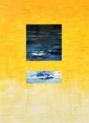 George Tincu (contemporary) Two views of blue on a yellow background, oil on canvas, 24