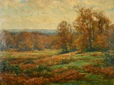 Frederick Golden Short (1863-1936) British, an extensive Autumn landscape with bracken, oil on